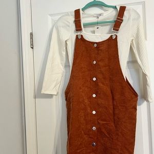 NWT Francesca’s Tan Corduroy Jumper and l/s off white ribbed shirt